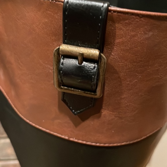 Solanz Full Length Boots Black Tan Zip up Gretchen Wide Calf Women's 9.5 - Picture 5 of 11